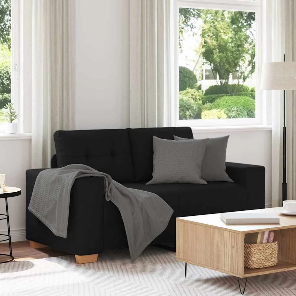 Fekete szövet loveseat kanapé 120 cm