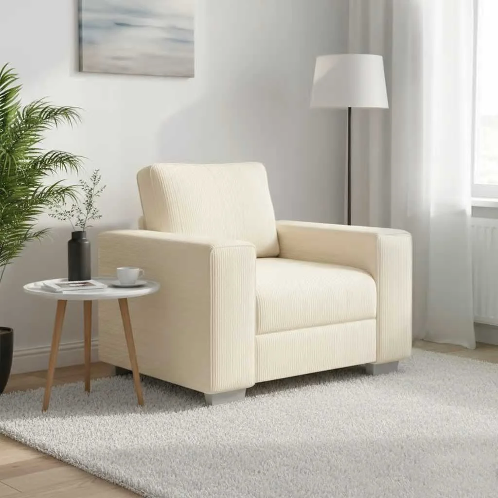 Krémszínű kordbársony szövet kanapéfotel 60 cm