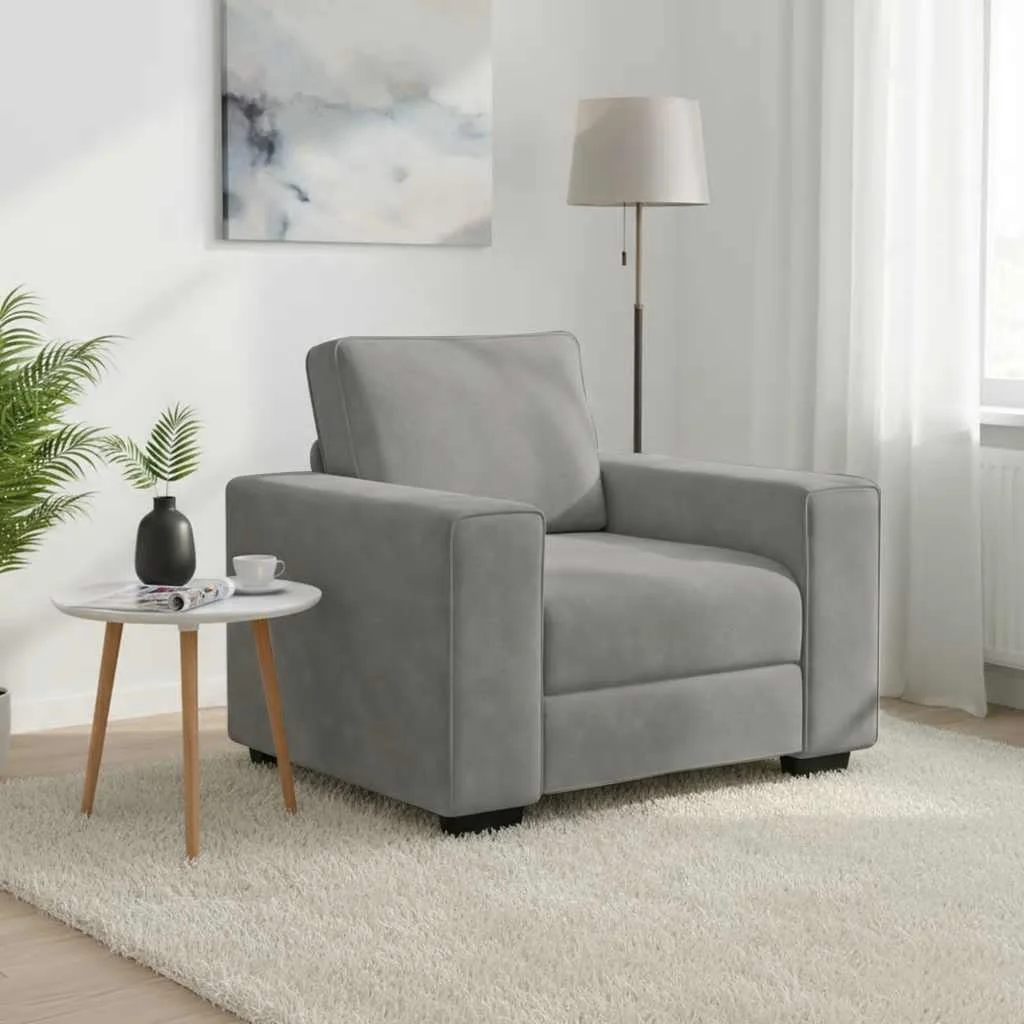 Világosszürke bársony kanapéfotel 60 cm