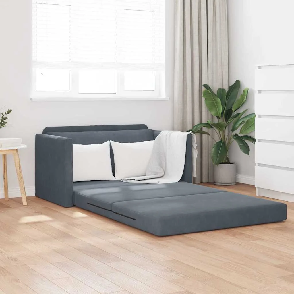 Kanapéágy Sötétszürke 124 x 204 x 61 cm Bársony