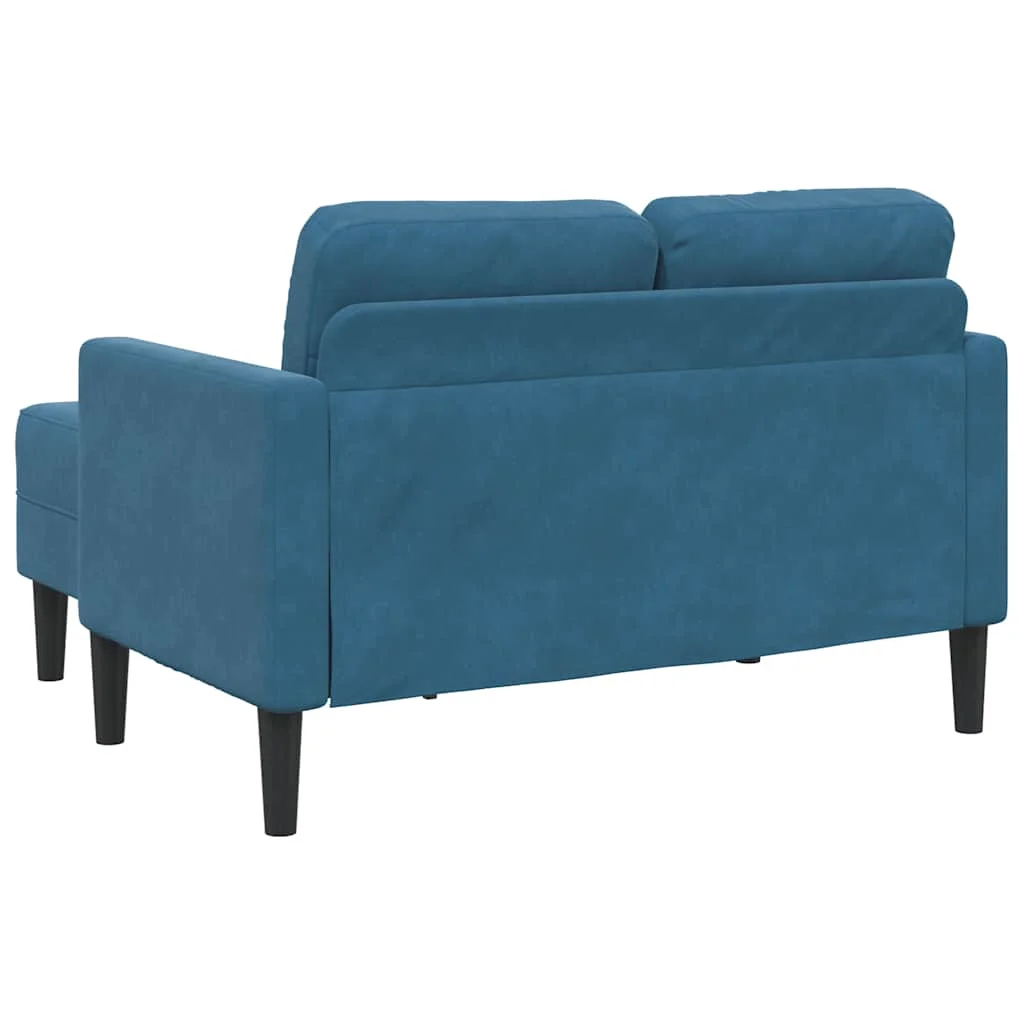Kék bársony 2 üléses kanapé L-alakú kanapéval 125 cm