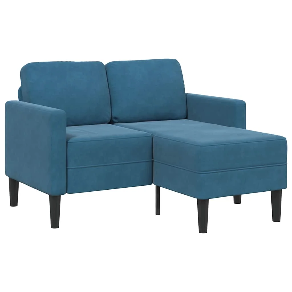 Kék bársony 2 üléses kanapé L-alakú kanapéval 125 cm