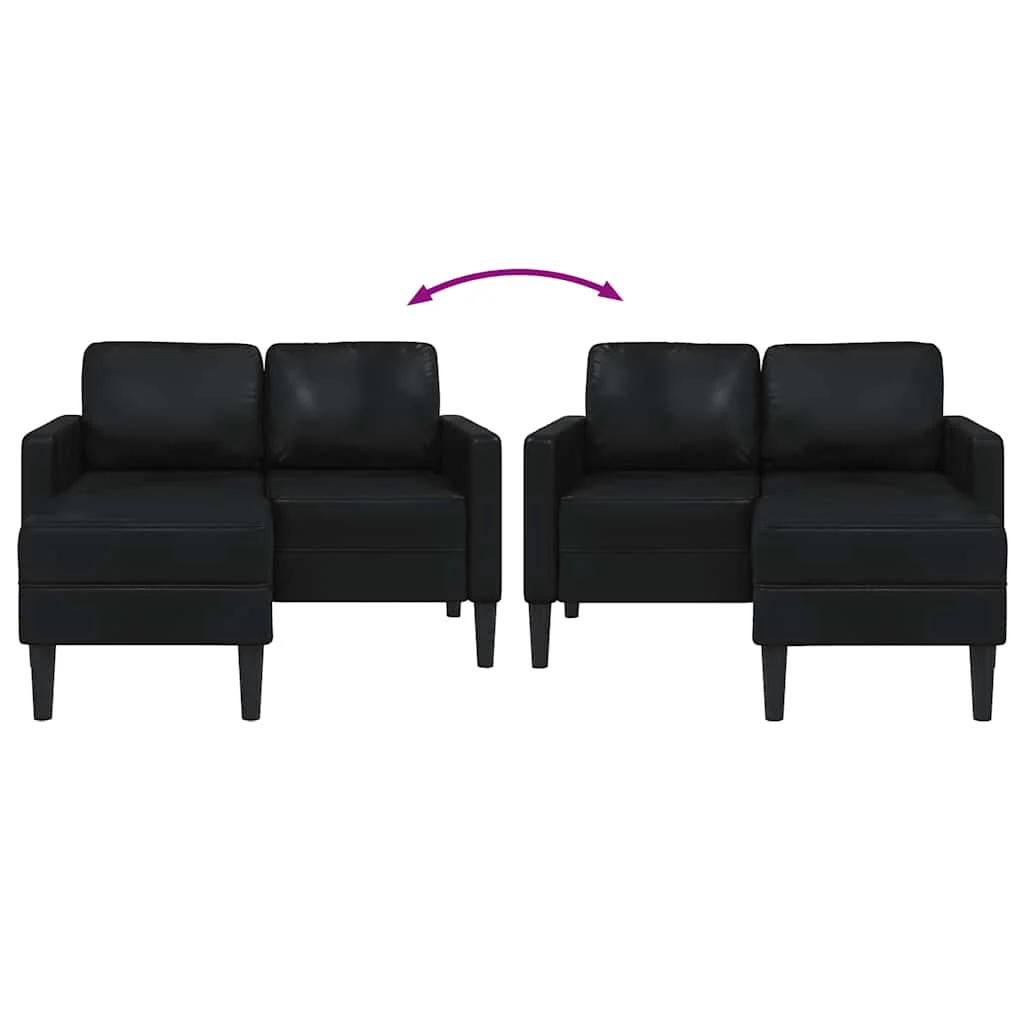 Fekete műbőr 2 üléses kanapé L-alakú kanapéval 125 cm