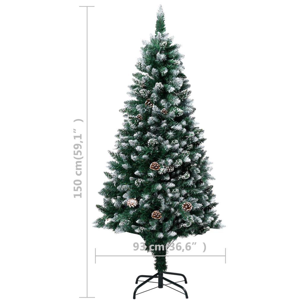 Megvilágított műkarácsonyfa gömb szettel és tobozzal 150 cm