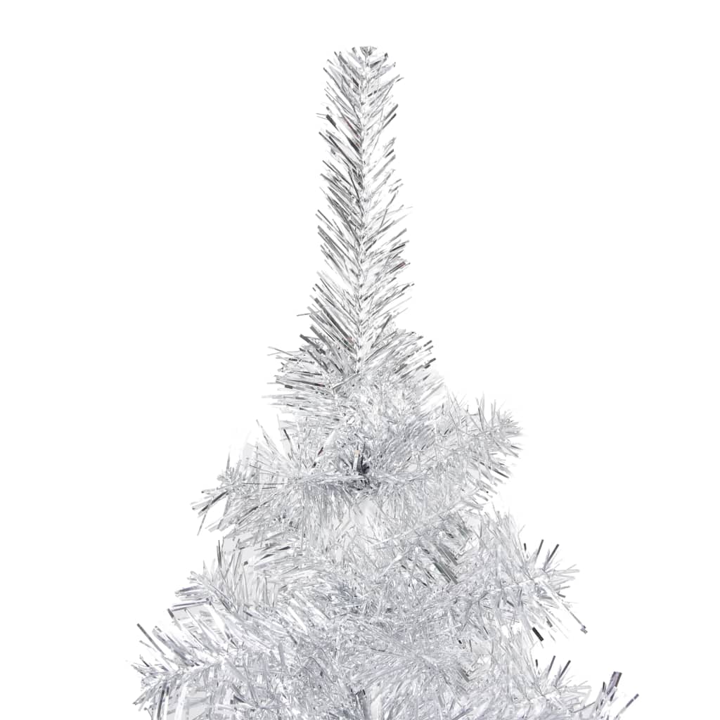 Ezüstszínű PET megvilágított műkarácsonyfa gömb szettel 210 cm