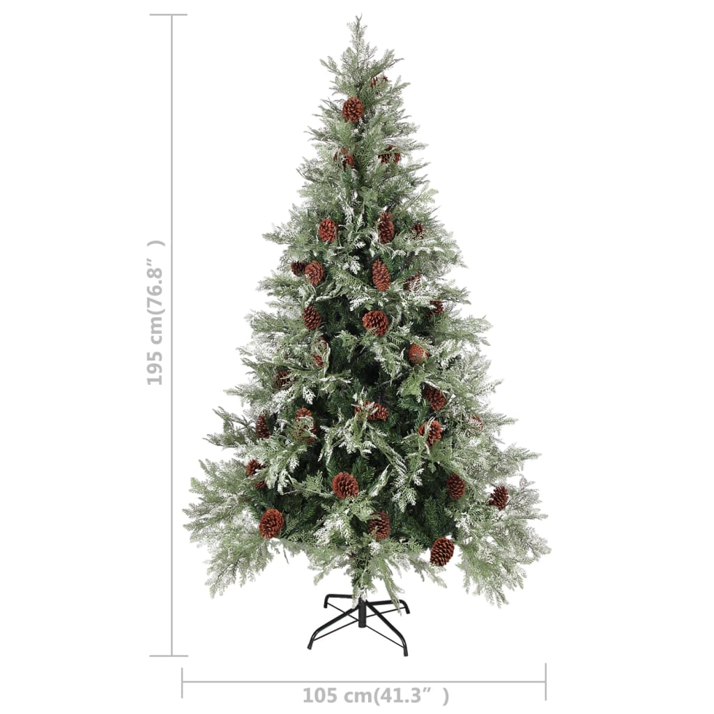 Zöld-fehér PVC és PE megvilágított karácsonyfa tobozzal 195 cm