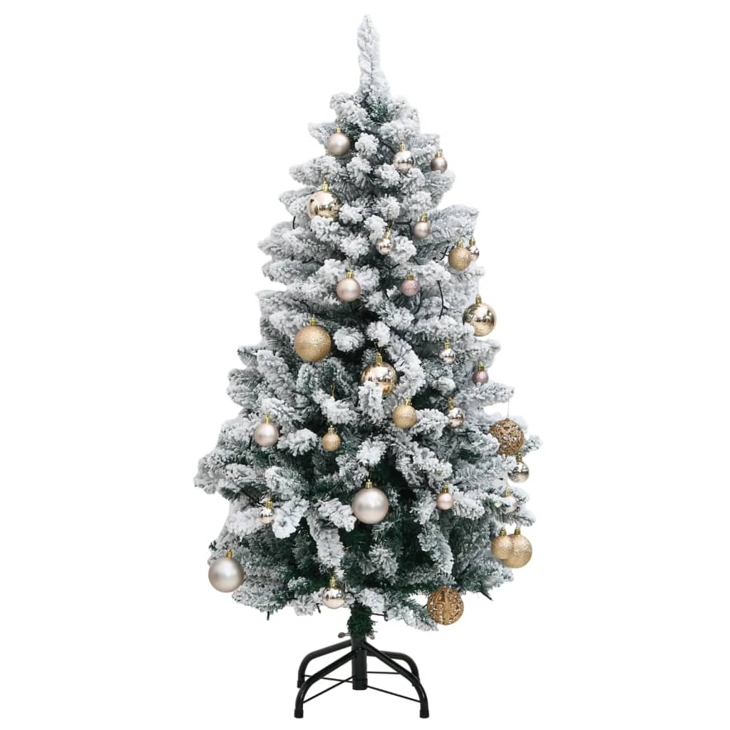 Csuklópántos műkarácsonyfa 150 LED-del és gömbökkel 120 cm