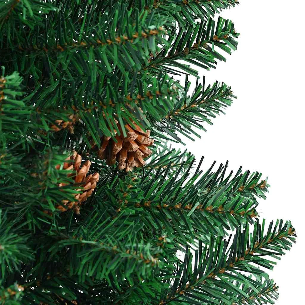 Karcsú karácsonyfa 300 LED-del Zöld 210 cm PVC és tömör fenyőfa