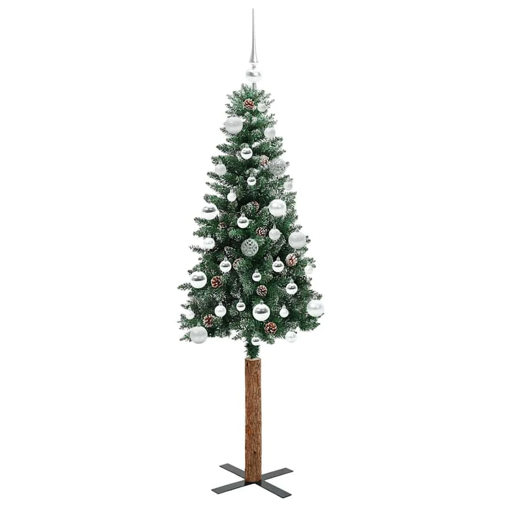 Karcsú karácsonyfa 150 LED-del Zöld 150 cm PVC és tömör fenyőfa