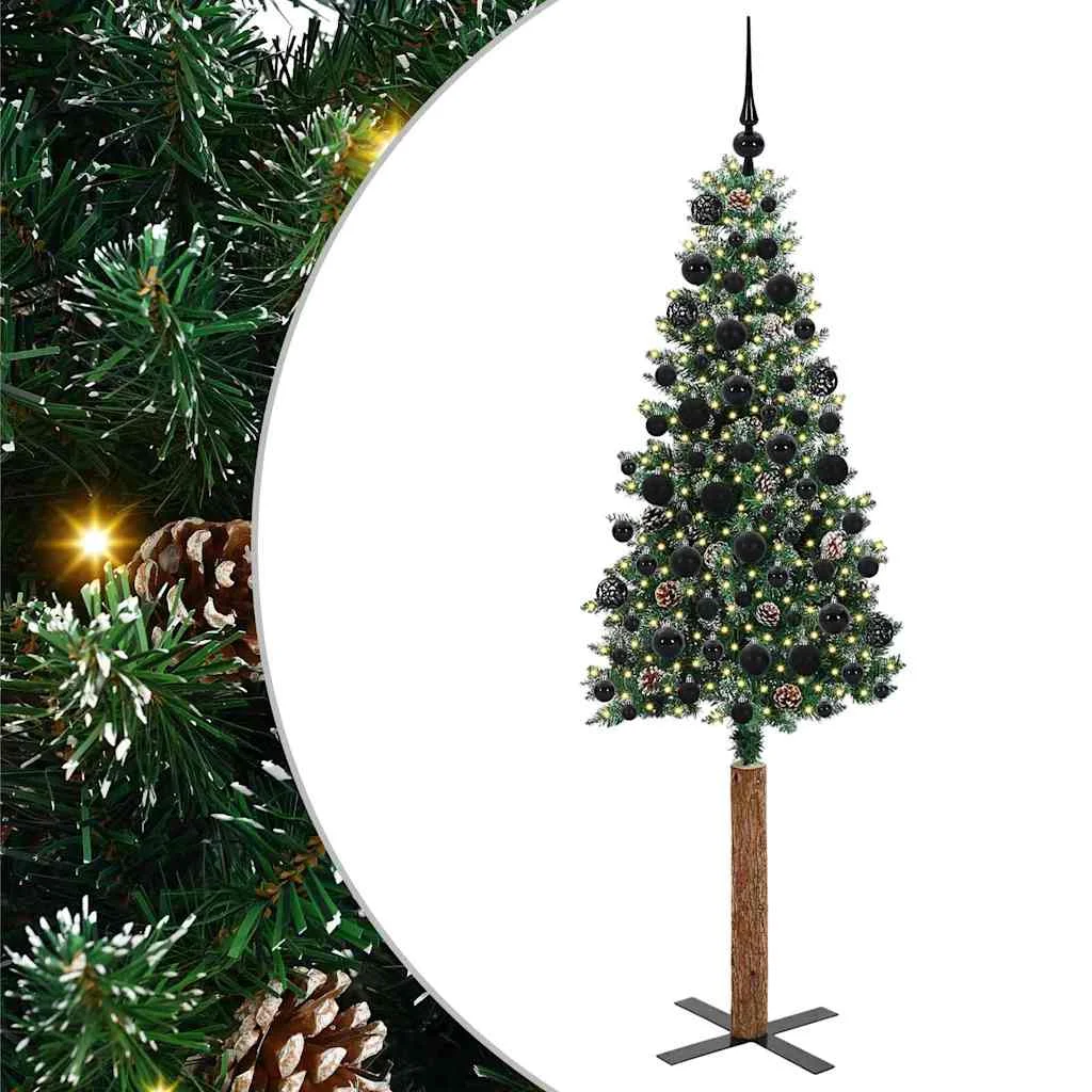 Karcsú karácsonyfa 300 LED-del Zöld 180 cm PVC és tömör fenyőfa