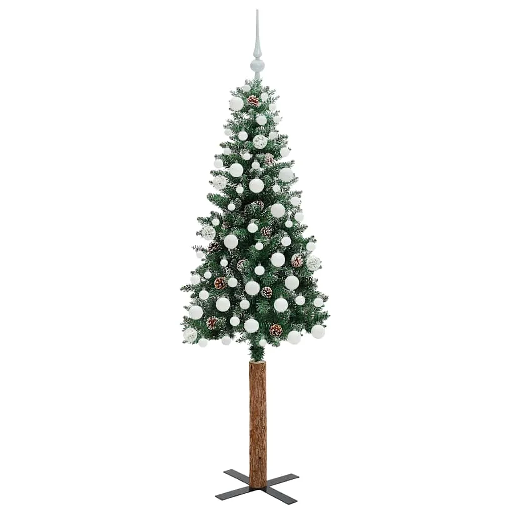 Karcsú karácsonyfa 300 LED-del Zöld 180 cm PVC és tömör fenyőfa
