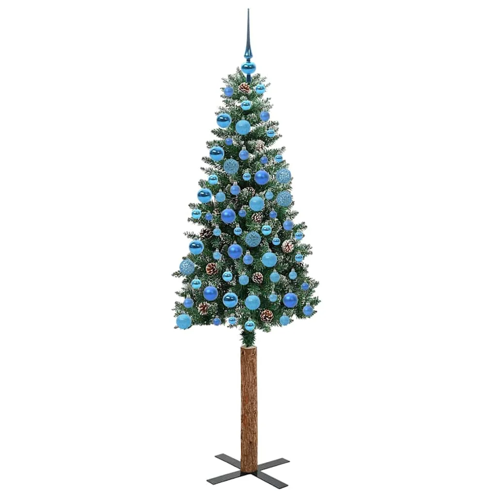 Karcsú karácsonyfa 300 LED-del Zöld 180 cm PVC és tömör fenyőfa