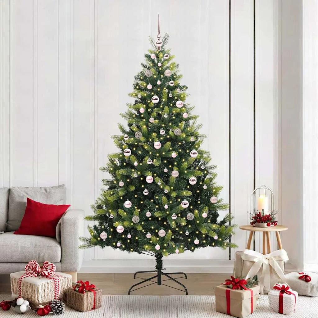 Mesterséges Hajlított Karácsonyfa 300 LED-del Zöld 210 cm