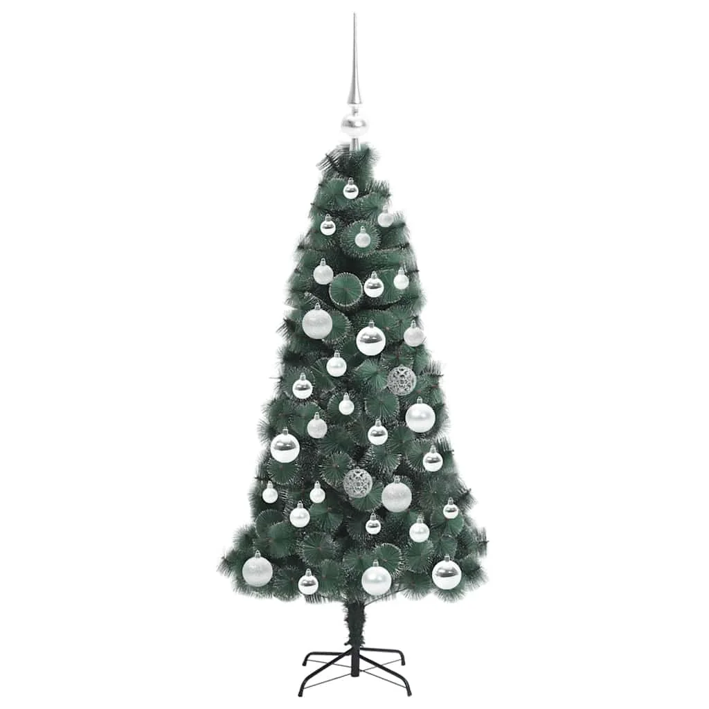 Műfenyő világítással és gömbökkel 150 LED-del Zöld 120 cm PET