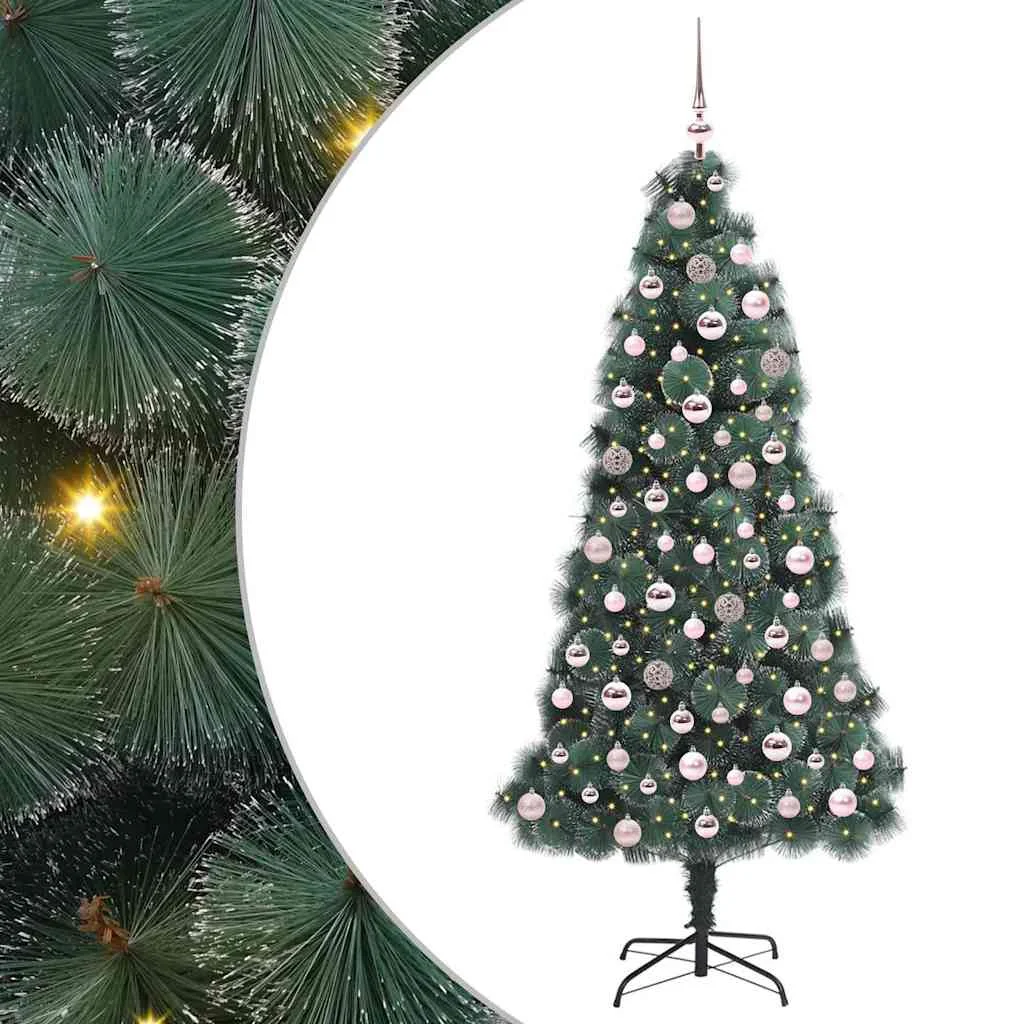 Műanyag Elővilágított Karácsonyfa Gömbökkel Zöld 180 cm PET