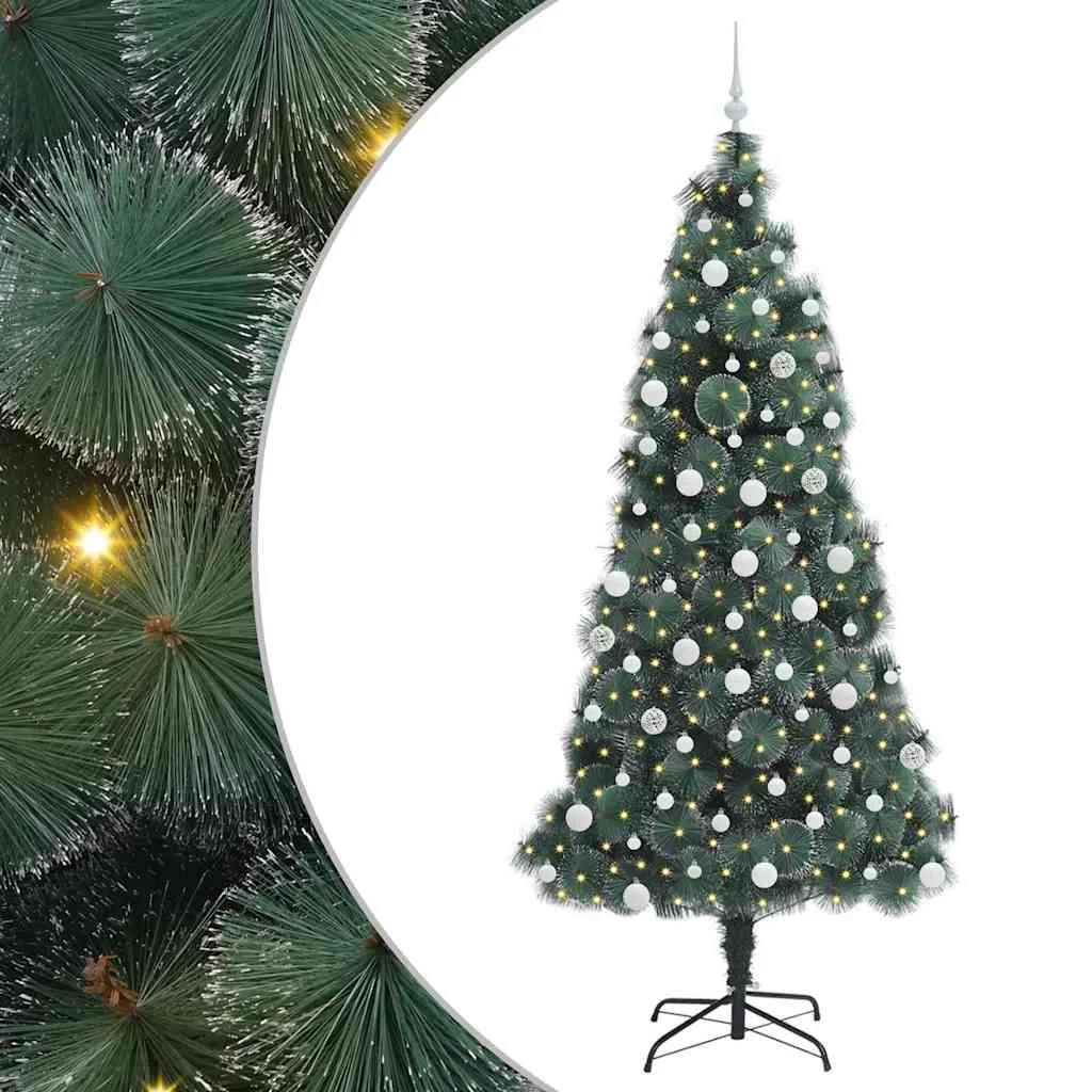 Műfenyő LED karácsonyfával és gömbökkel Zöld 210 cm PET