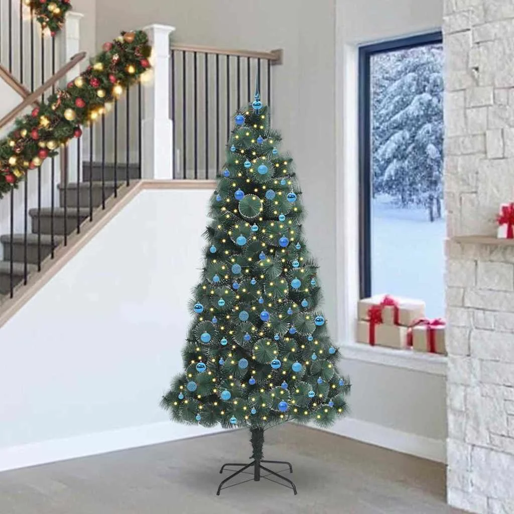 Műfenyő előre világítós karácsonyfakészlet gömbökkel 240 cm