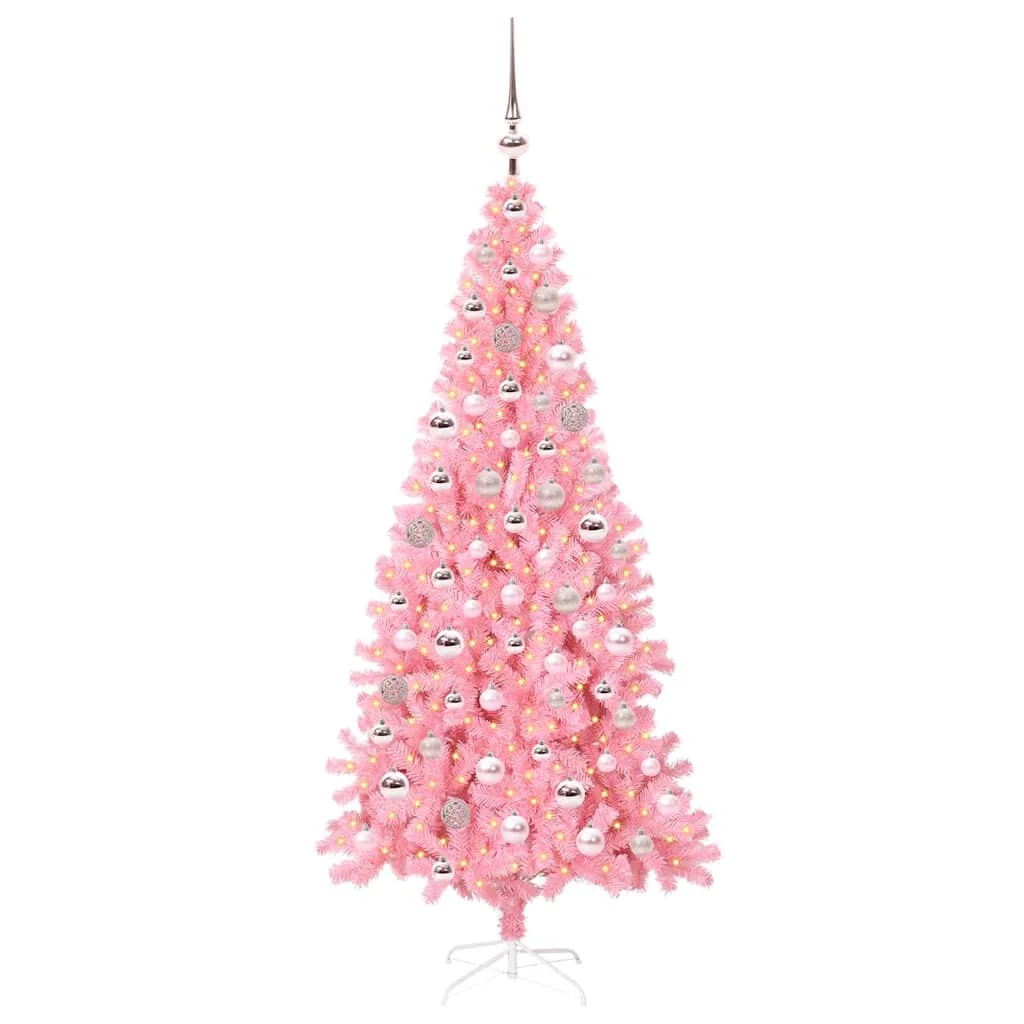 Karácsonyfa 300 LED-del állvánnyal Rózsaszín 180 cm PVC