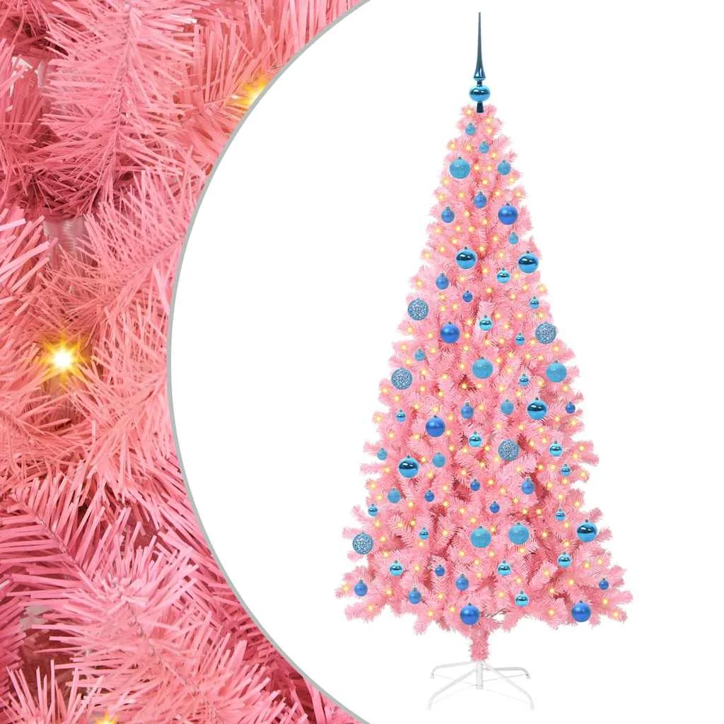 Karácsonyfa 300 LED-del állvánnyal Rózsaszín 180 cm PVC