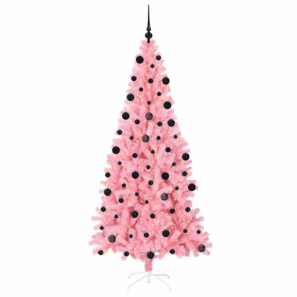 Karácsonyfa 300 LED-del állvánnyal Rózsaszín 210 cm PVC