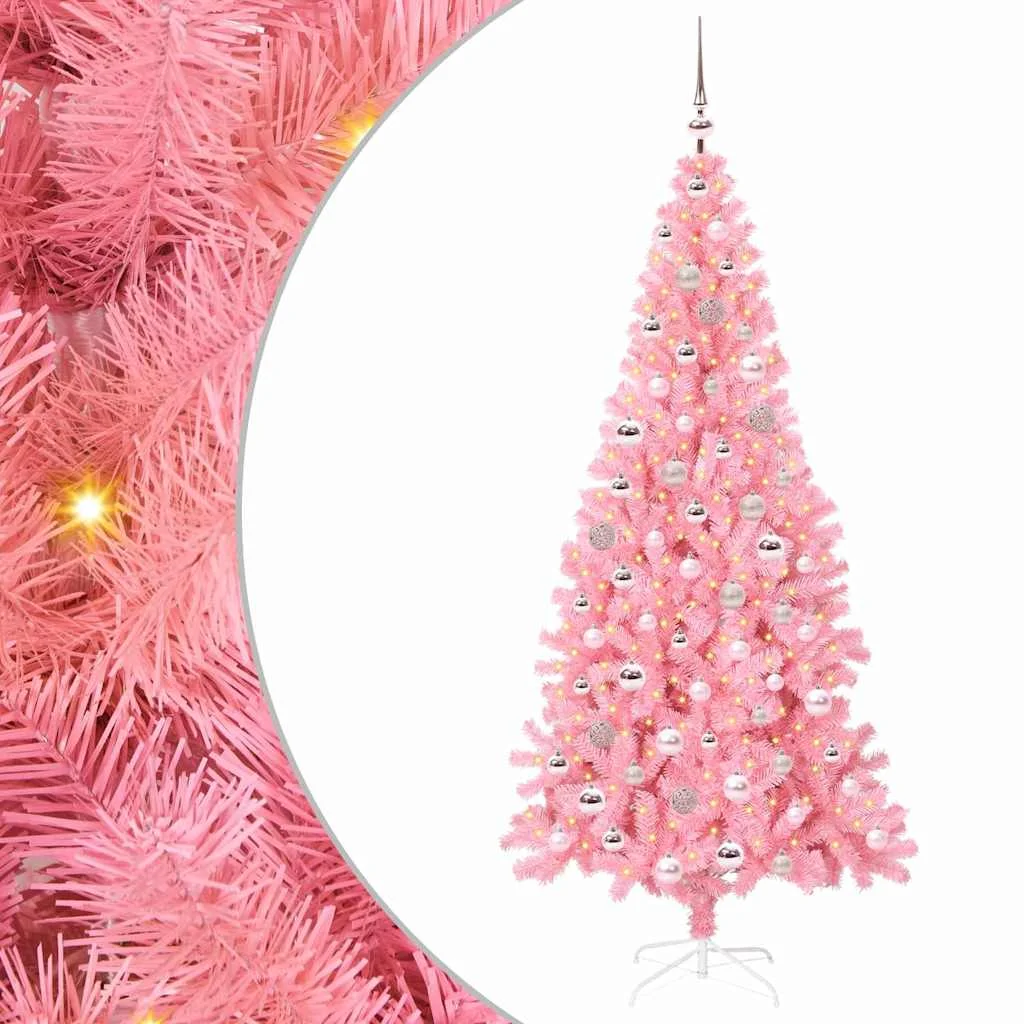 Karácsonyfa 300 LED-del állvánnyal Rózsaszín 210 cm PVC