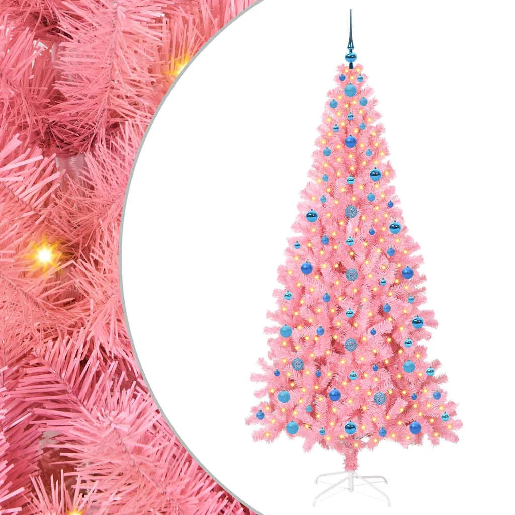 Karácsonyfa 300 LED-del állvánnyal Rózsaszín 210 cm PVC
