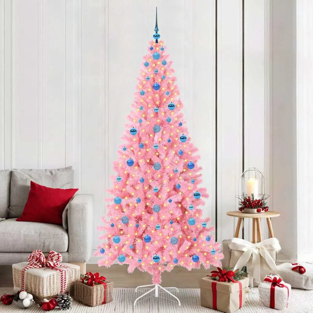 Karácsonyfa 300 LED-del állvánnyal Rózsaszín 210 cm PVC