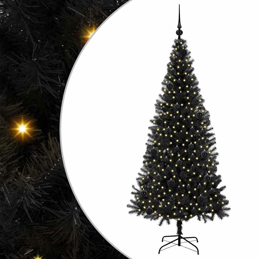 Karácsonyfa 300 LED-del állvánnyal Fekete 180 cm PVC