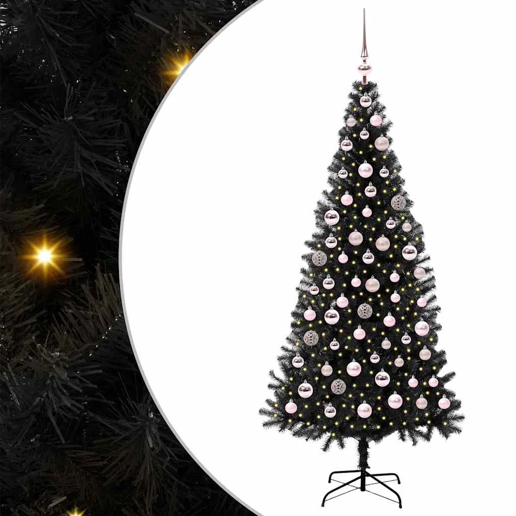 Karácsonyfa 300 LED-del állvánnyal Fekete 180 cm PVC