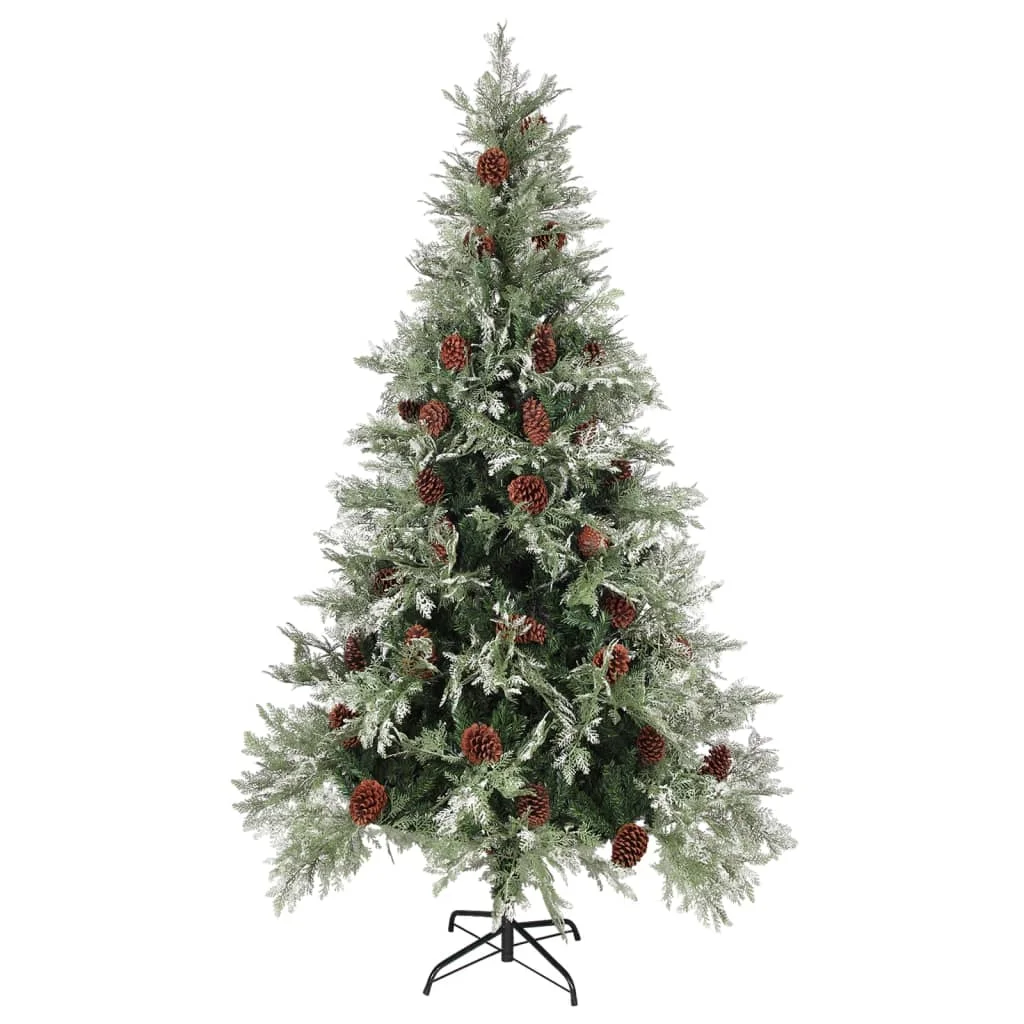 Zöld és fehér karácsonyfa fenyőtobozokkal 195 cm