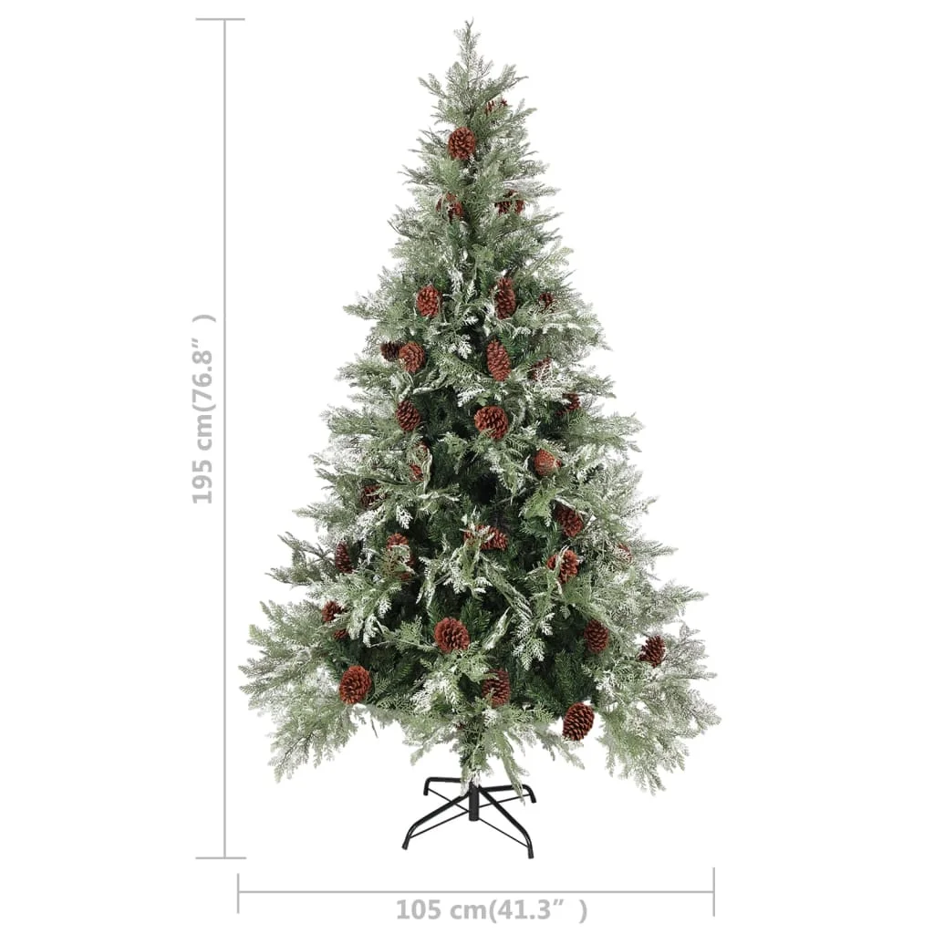 Zöld és fehér karácsonyfa fenyőtobozokkal 195 cm