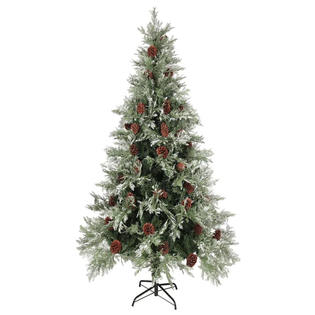 Zöld és fehér karácsonyfa fenyőtobozokkal 225 cm