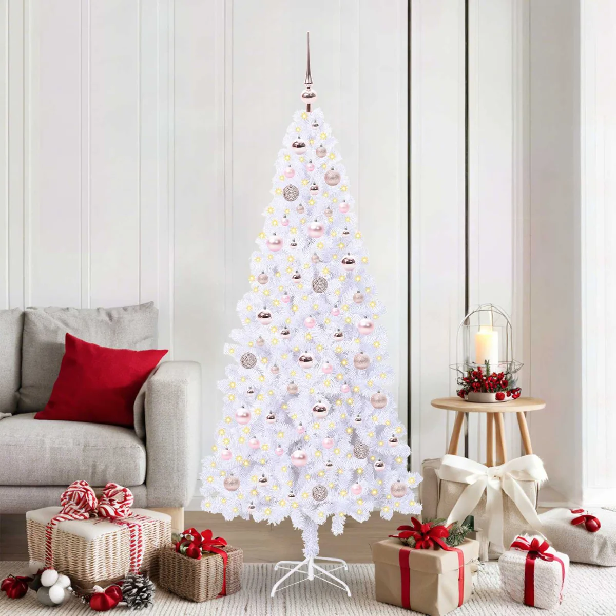 Mű karácsonyfa 300 LED-del állvánnyal Fehér 180 cm PVC és Acél