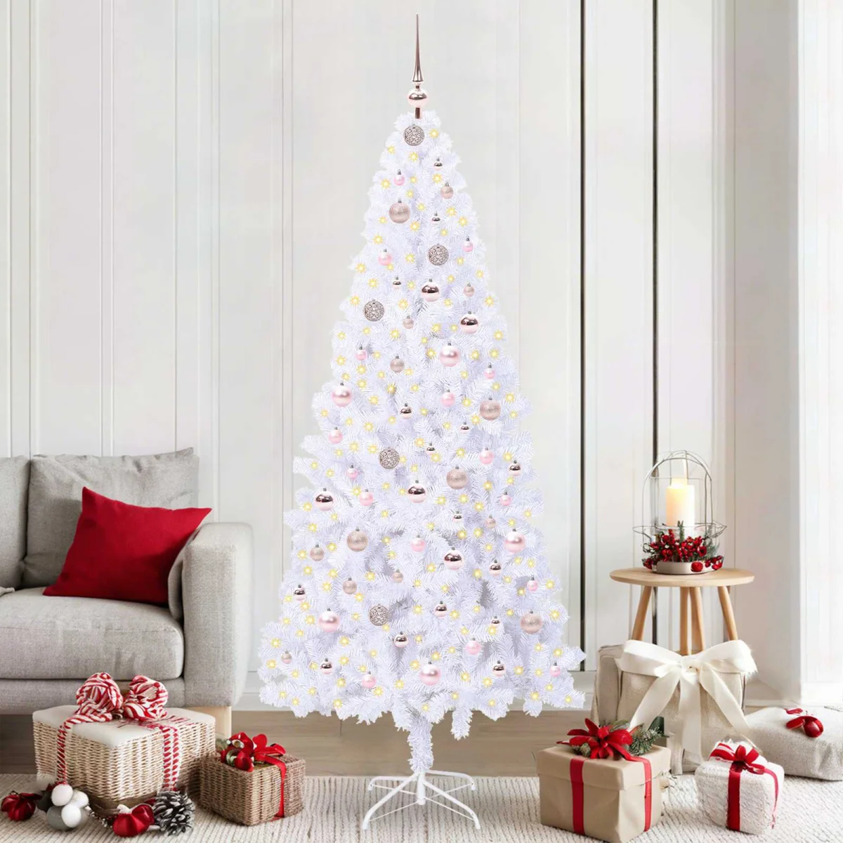 Mű karácsonyfa 300 LED-del állvánnyal Fehér 210 cm PVC és Acél