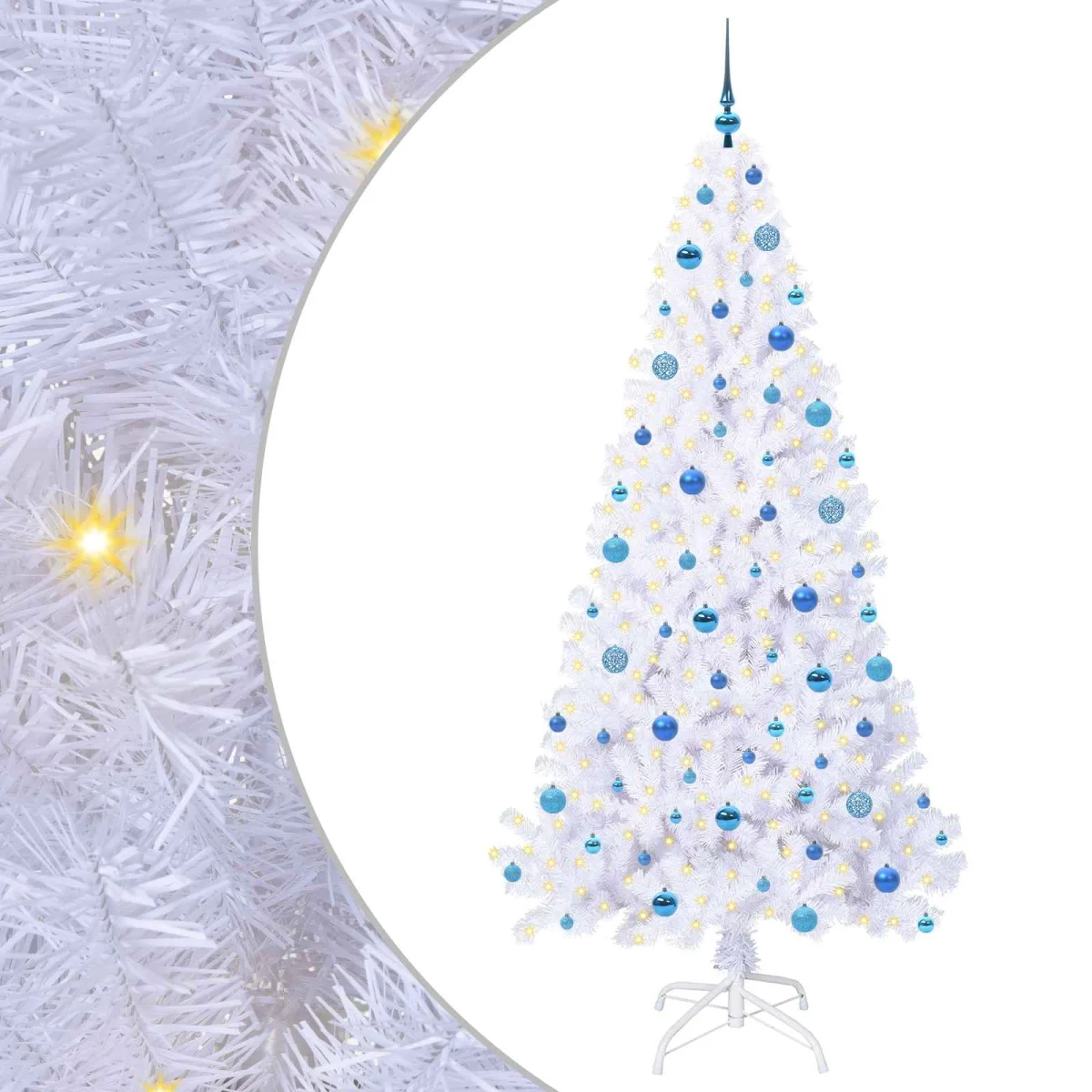 Mű karácsonyfa 300 LED-del állvánnyal Fehér 210 cm PVC és Acél
