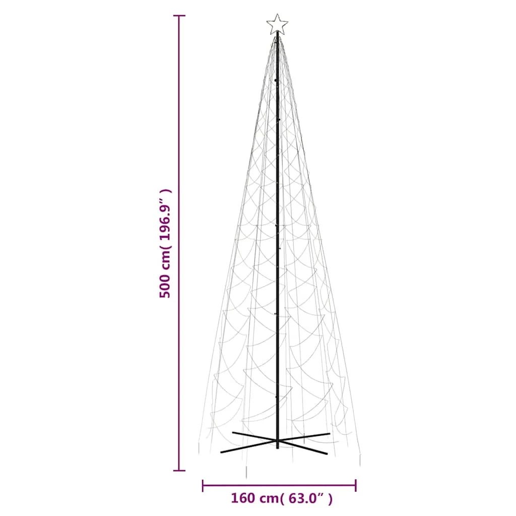 Kúp alakú karácsonyfa 1400 meleg fehér LED-del 160 x 500 cm