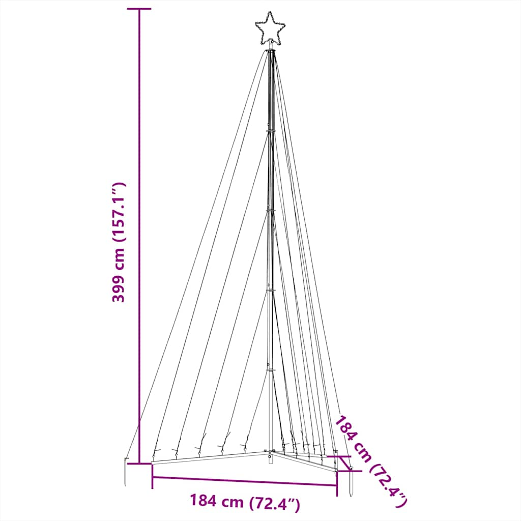 Színes karácsonyfa fénykúp 570 LED-del 399 cm