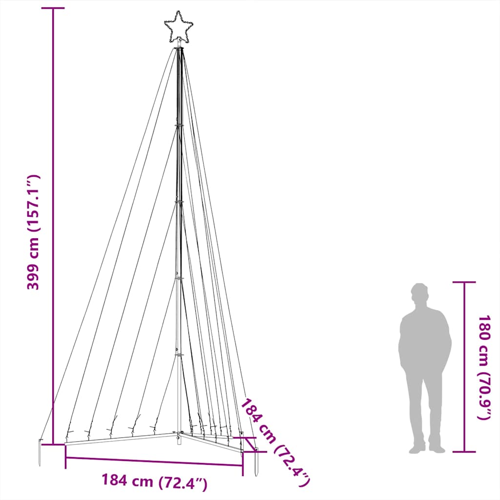 Színes karácsonyfa fénykúp 570 LED-del 399 cm