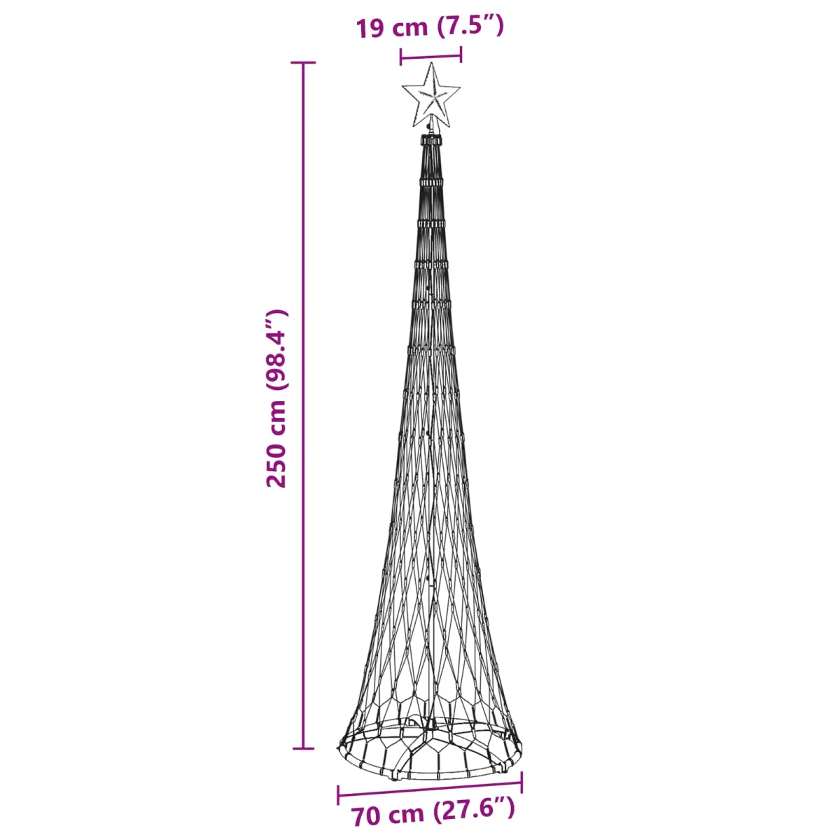 LED Karácsonyi Fenyő Hideg fehér 70 x 70 x 250 cm Fém