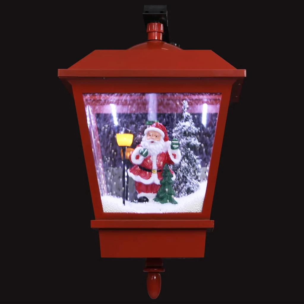Piros karácsonyi fali lámpa LED-ekkel és Mikulással 40x27x45 cm