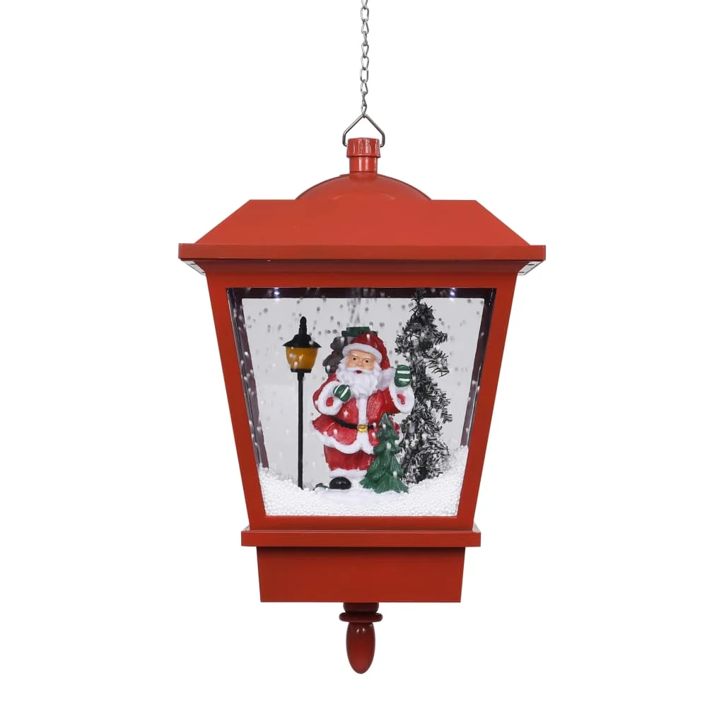 Piros karácsonyi függőlámpa LED-ekkel és Mikulással 27x27x45 cm