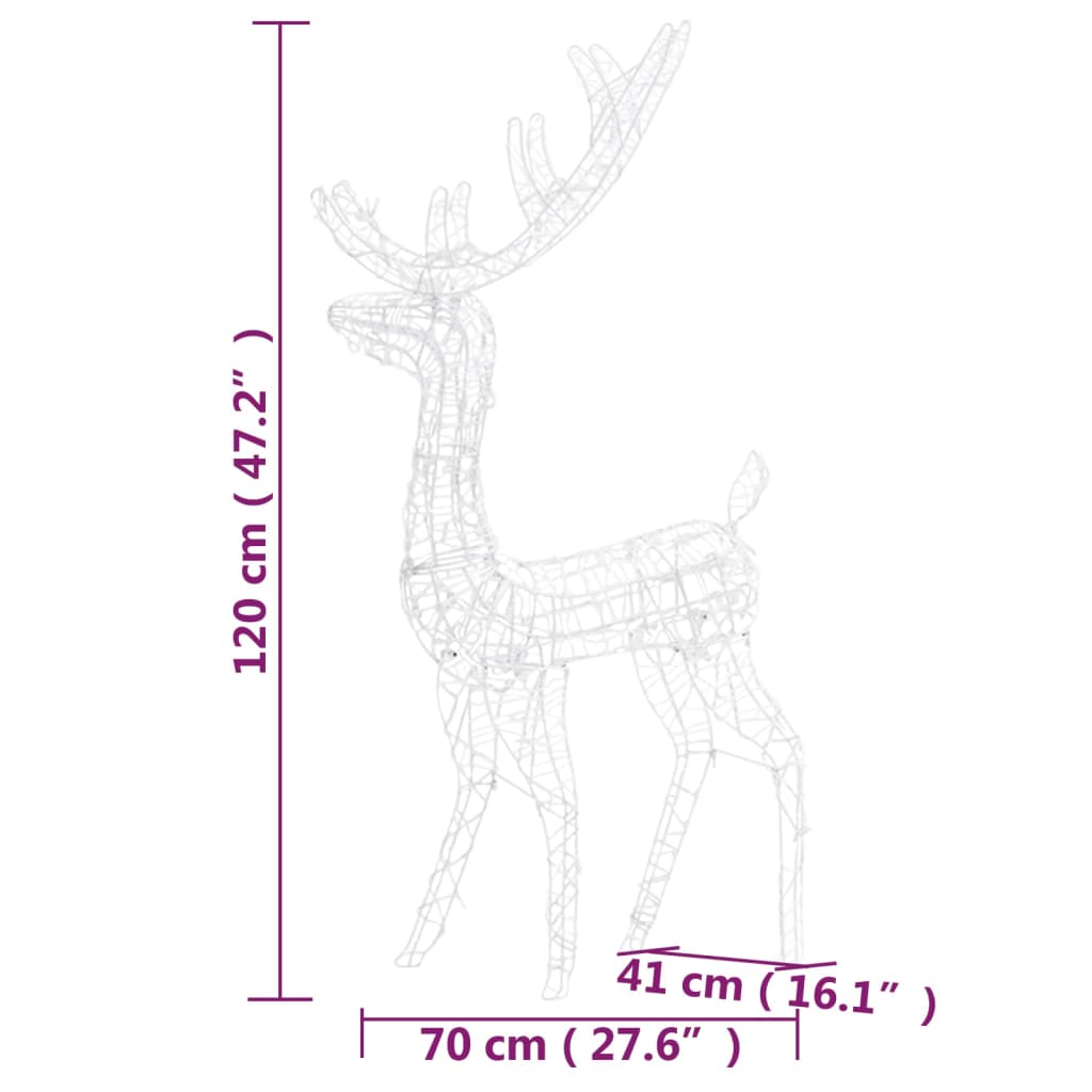 3 db hideg fehér fényű akril karácsonyi rénszarvasdísz 120 cm