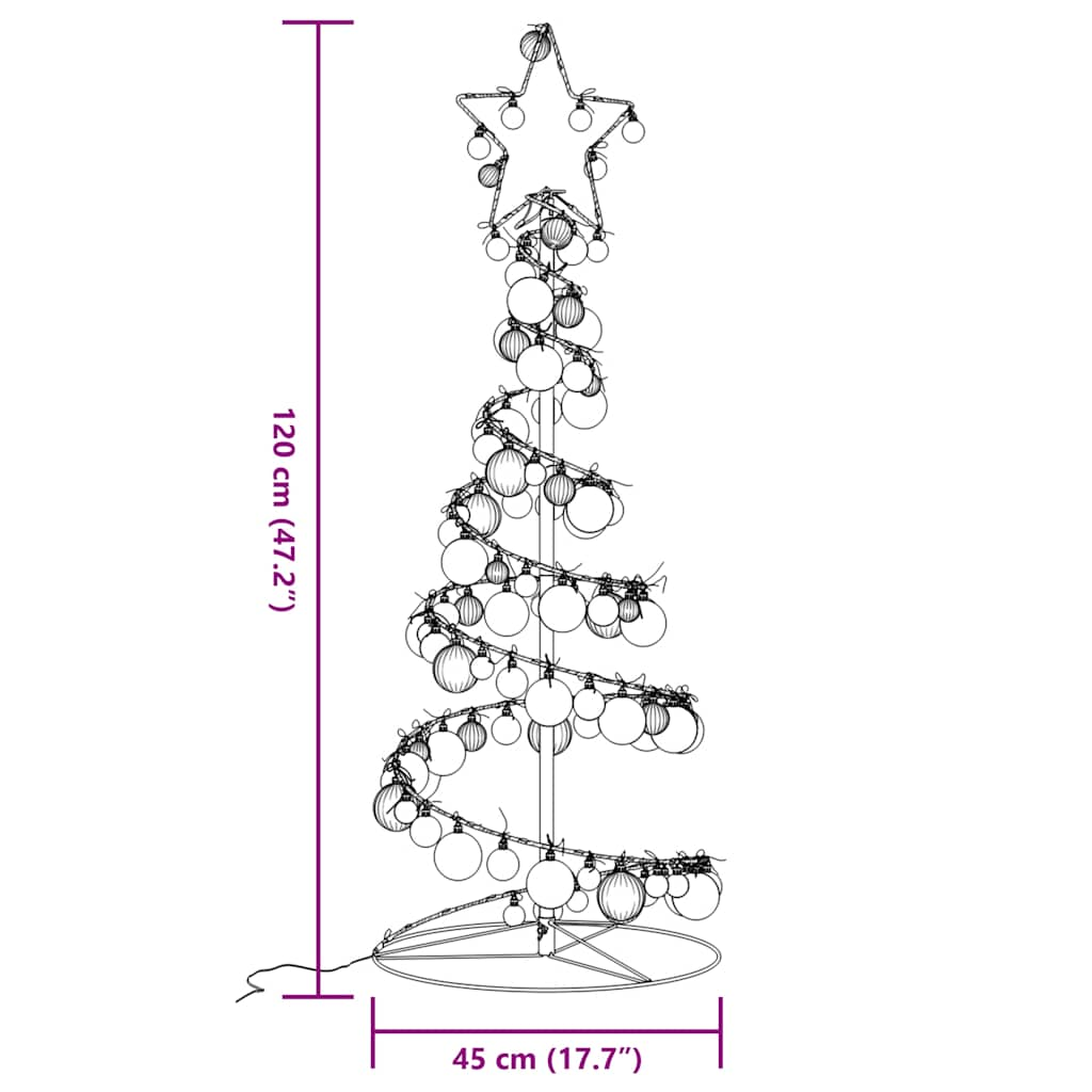 Meleg fehér karácsonyfa fénykúp gömbökkel 80 LED 120 cm