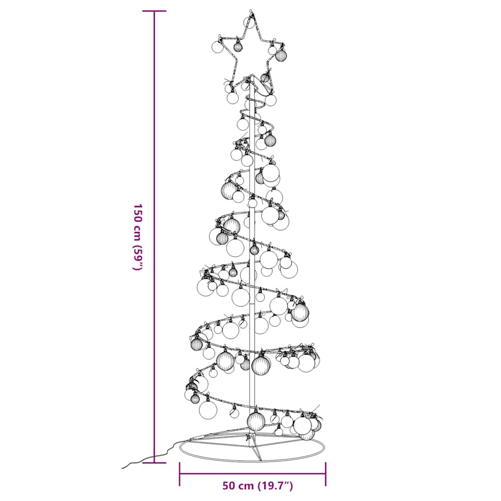 Meleg fehér karácsonyfa fénykúp gömbökkel 100 LED 150 cm