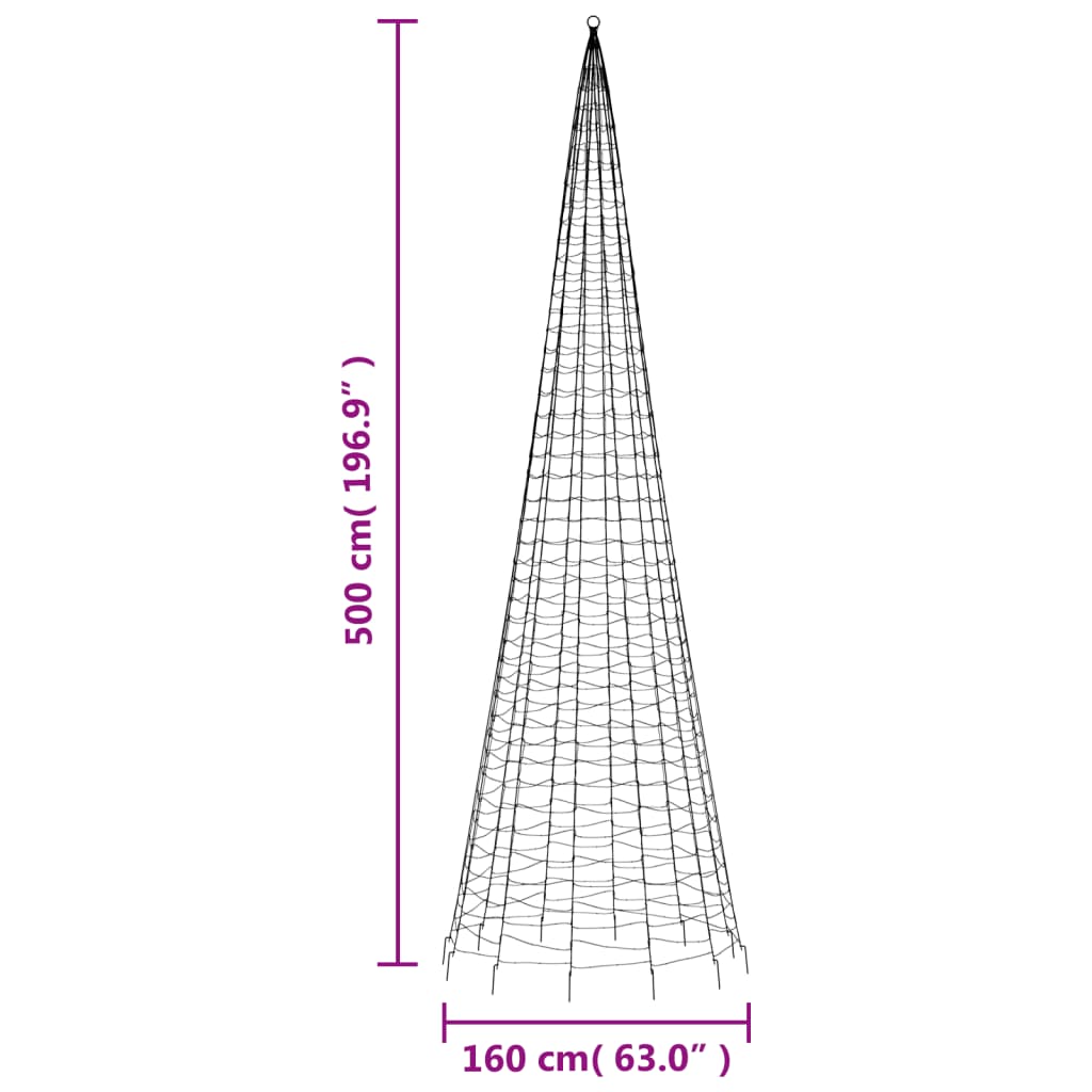 Kék karácsonyfa lámpa zászlórúdon 1534 LED-del 500 cm