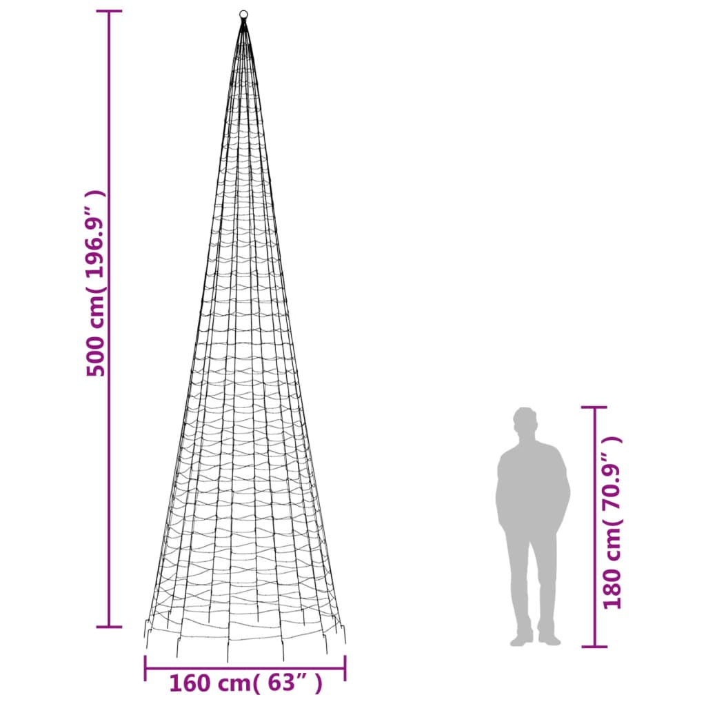 Kék karácsonyfa lámpa zászlórúdon 1534 LED-del 500 cm