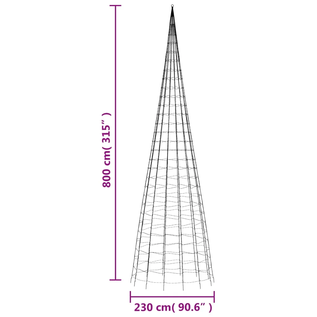 Meleg fehér LED karácsonyfa zászlórúdra 3000 LED 800 cm
