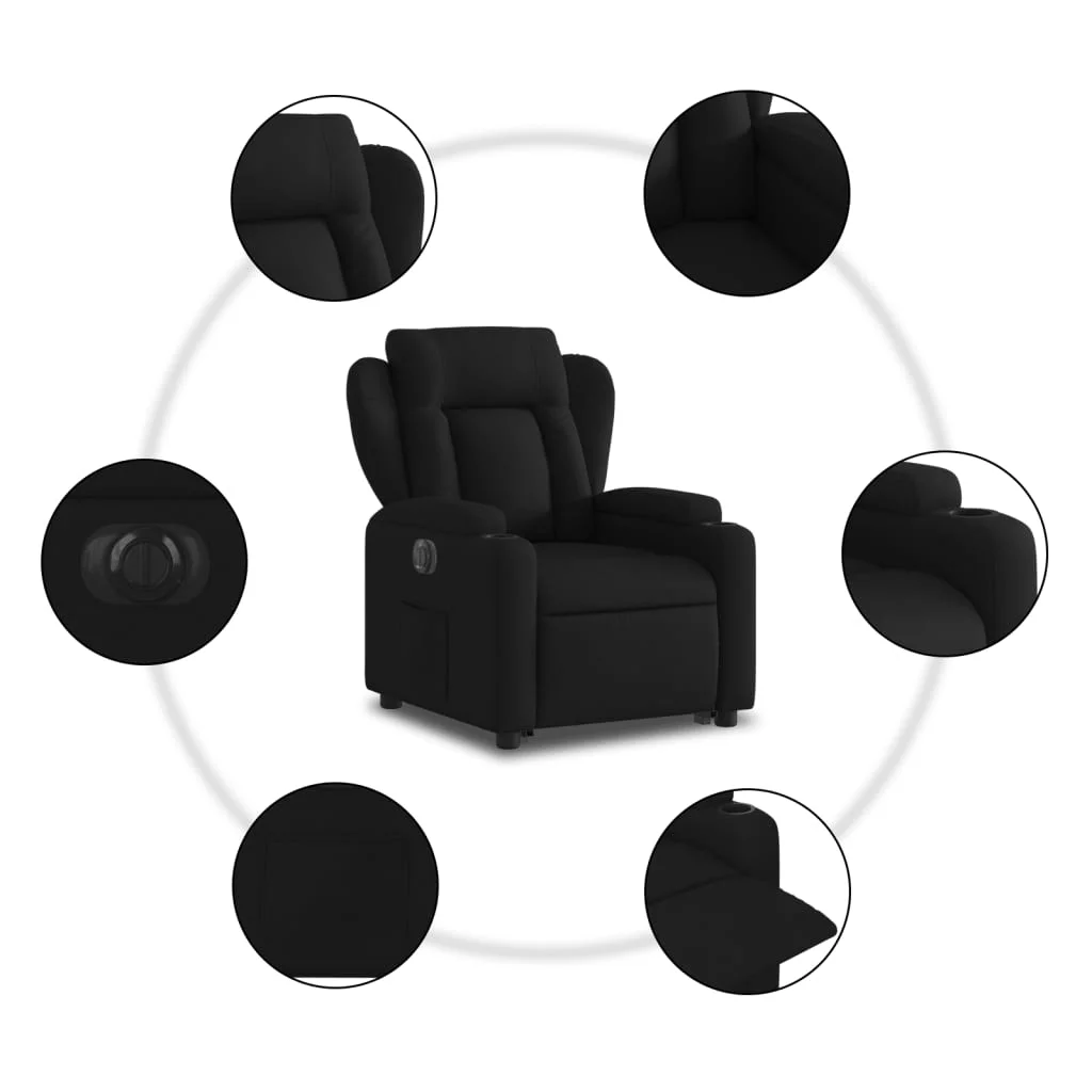 Elektromos felállást segítő fekete szövet dönthető fotel