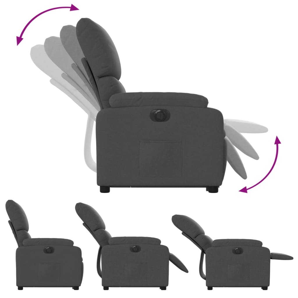 Elektromos felállást segítő sötétszürke szövet dönthető fotel