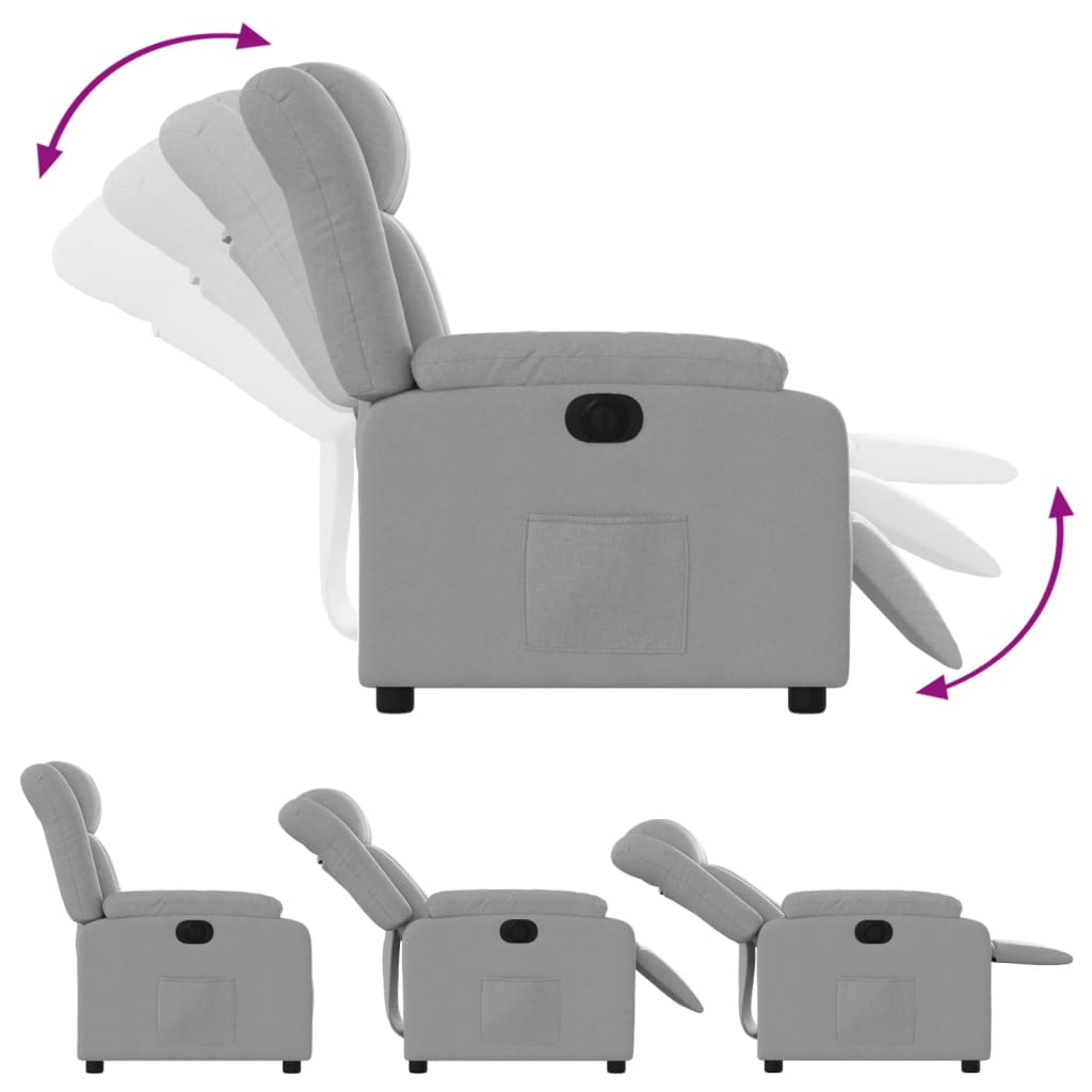 Világosszürke szövet elektromos dönthető fotel